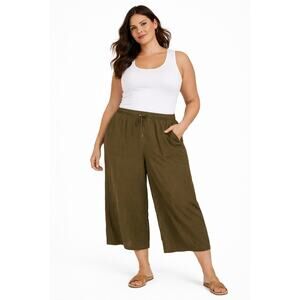 Daily Practice Anthropologie Green Wide Leg Crop Pants Boho Womens Plus 1x